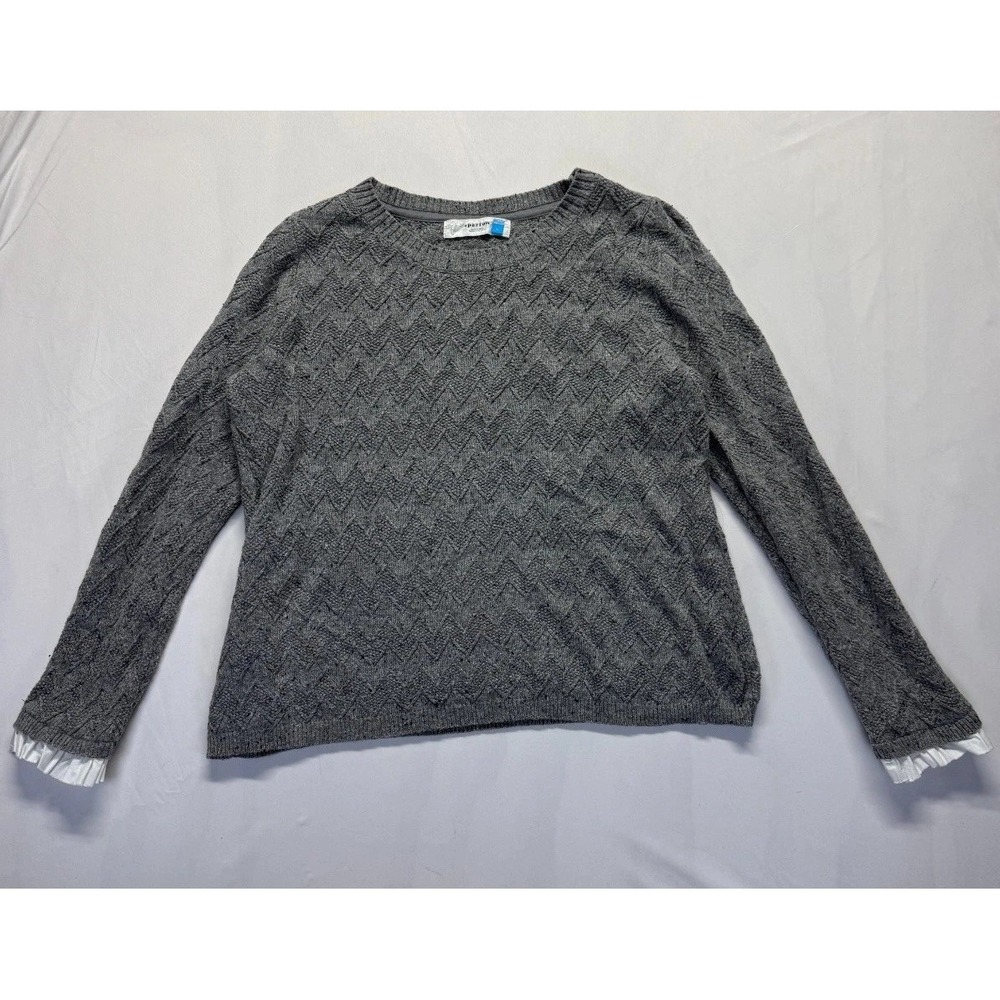 Anthropologie Sparrow Sweater Women Large Gray Chevron Textured Knit Ruffle Trim